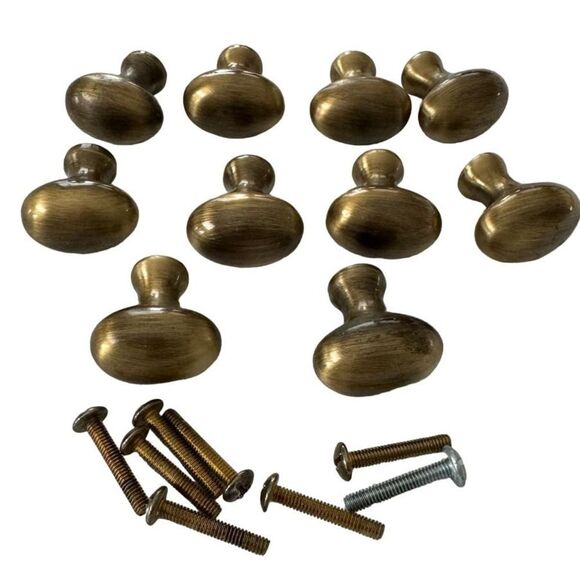 Oval Brass Metal Drawer Pulls Cabinet Knobs Handles Heavy Set of 10 1.25" Wide - Picture 1 of 12